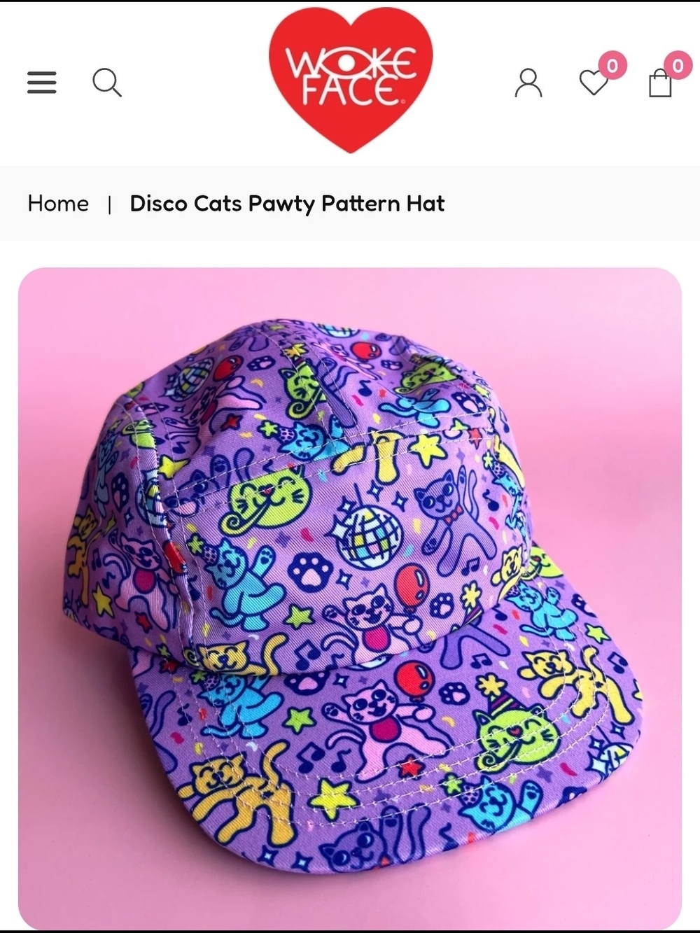 WOKE FACE NWT Disco Cats Pawty Pattern Hat - Purple